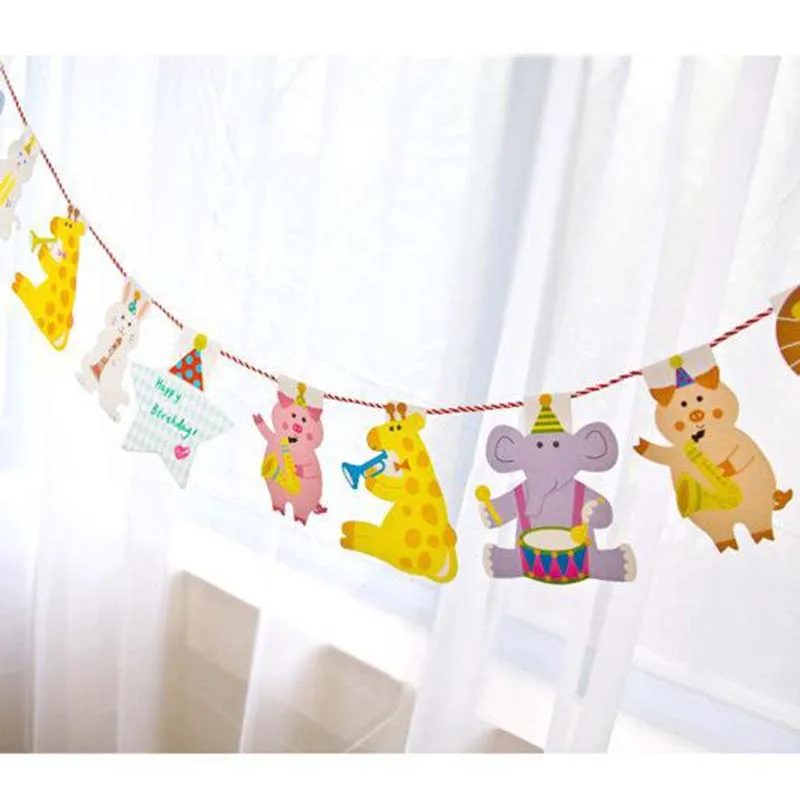 1 компл./упак. милые флаги с животными детские украшения для первого дня рождения