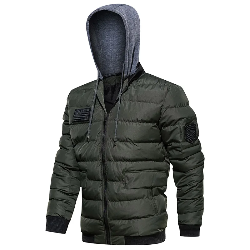Army Green Refire gear мужская зимняя куртка с капюшоном, Теплая стеганая куртка пилота в стиле милитари, повседневная куртка со съемным капюшоном, верхняя одежда, парка, пальто для мужчин - Цвет: Army Green