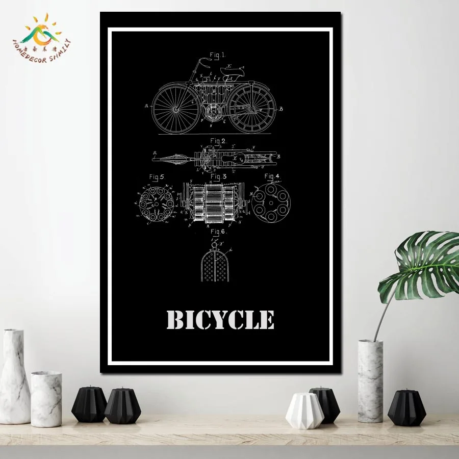 Велосипедная черная Настенная картина HD Художественная печать на холсте