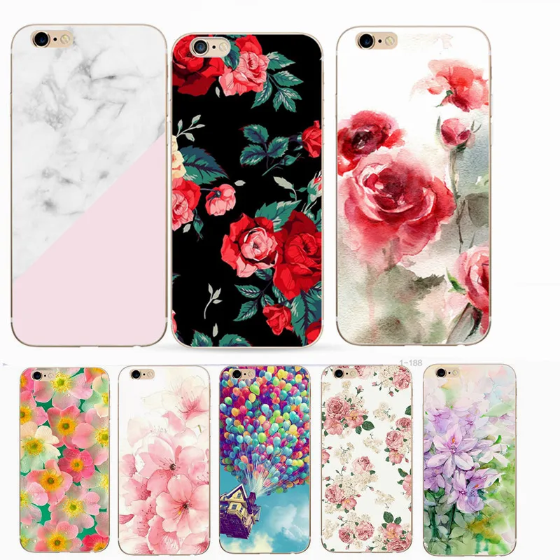 Ультратонкий чехол для телефона iPhone 6 6S с цветочным рисунком сумки из ТПУ чехлы