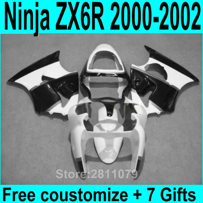 

Injection moto hot sale fairing kit for kawasaki Ninja ZX6R 00 01 02 white black fairings set ZX6R 2000 2001 2002 KL51