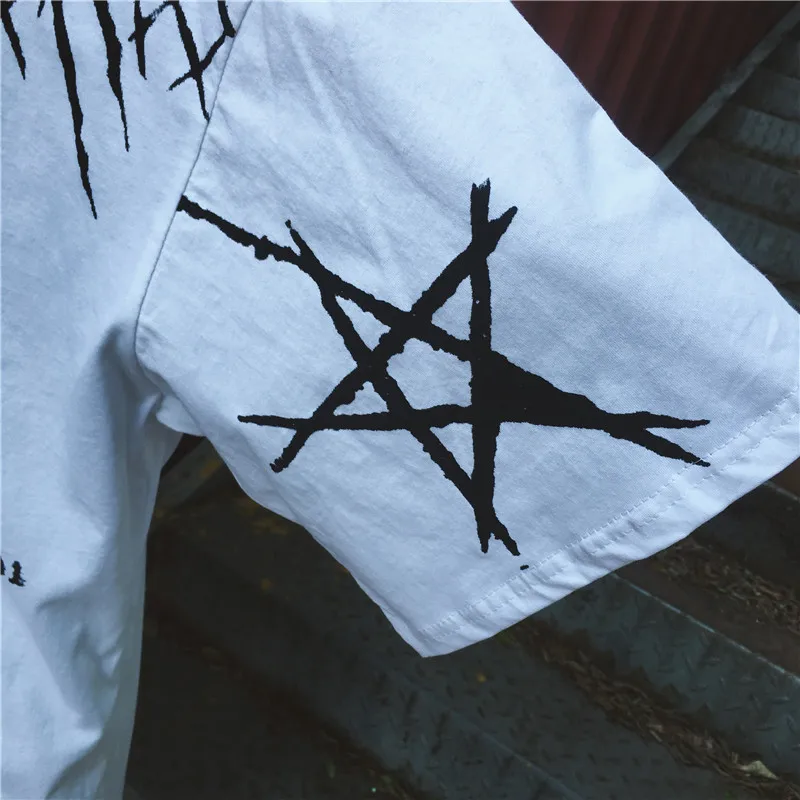 Пентаграмма белого цвета с надписью длинная футболка круглый средства ухода за