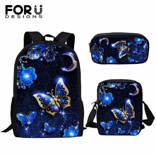 FORUDESIGNS/3D Красота Бабочка Животные узор шт/набор девочек школьные сумки для школьников Детский Школьный Рюкзак Детские сумки для книг - Цвет: HME713CKE