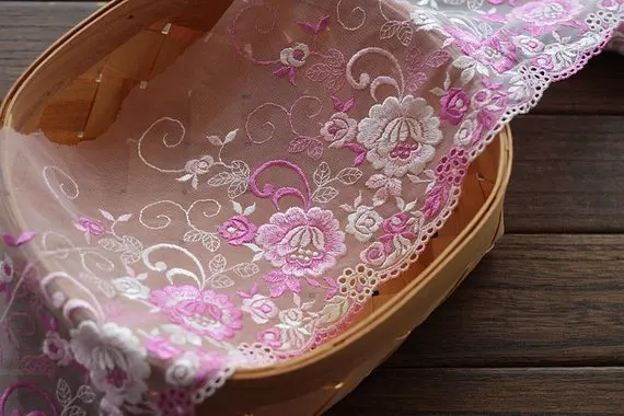 2 Yards Lace Trim Purple Flowers Floral Embroidered Tulle 7.48 Inches Wide | Дом и сад