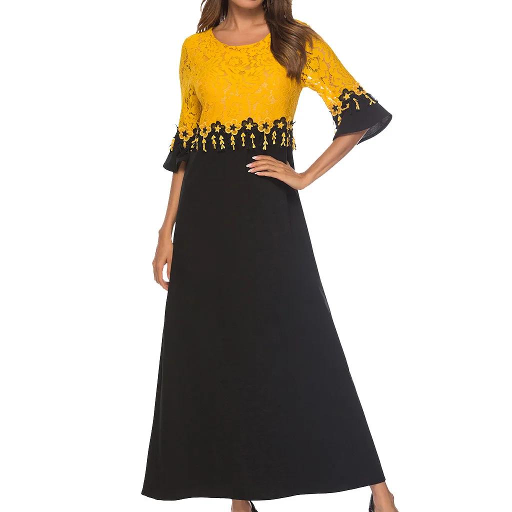 2019 Lace Patchwork Half Sleeve Ladies O-Neck Women Dress Elegant Maxi Sexy Party Long Dresses Large Vestido | Женская одежда