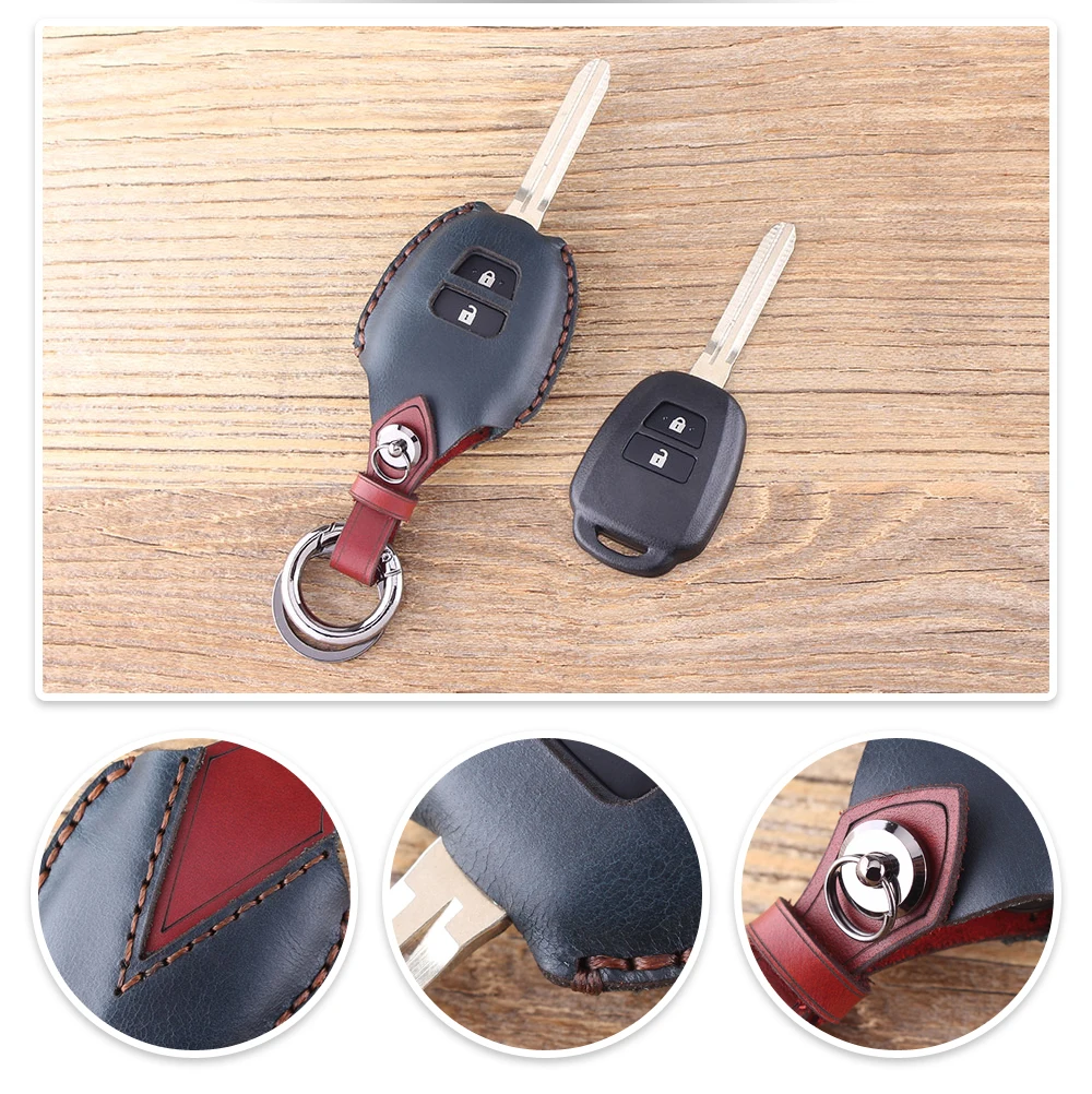 Кожаный чехол для ключей KEYYOU для Toyota Corolla Camry eiz New Vios RAV4 Crown, 2 кнопки, чехол для брелока