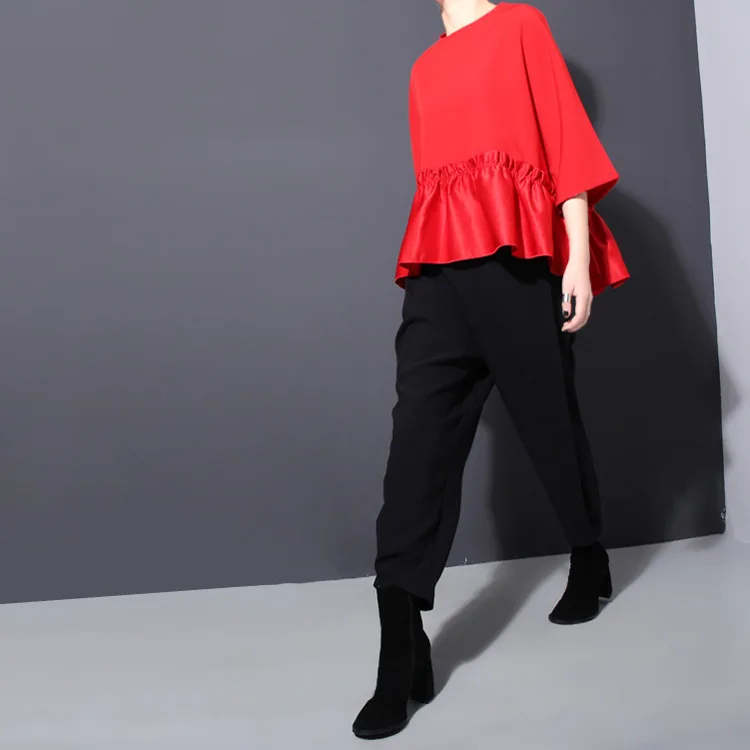 Женская мода в Корейском стиле белая черная красная блузка с оборками женская