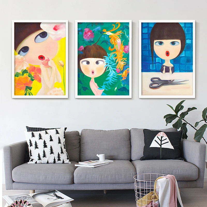 Мультфильм масла Краски ing акварель холст милые девушки печатных на стены