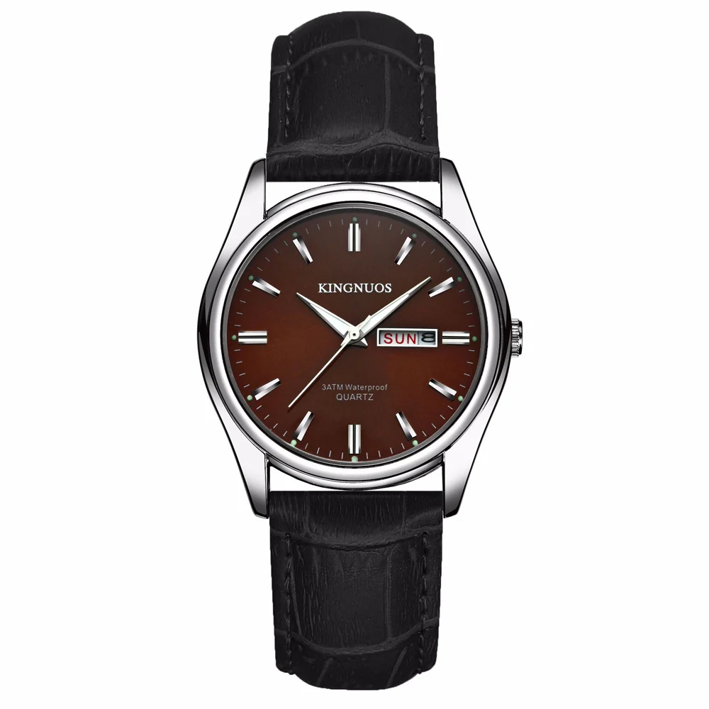 Men Black Red KINGNUOS брендовые модные роскошные часы-браслет из натуральной кожи для женщин, мужские часы с двойным временем, мужские часы, мужские часы - Цвет: Men Black Red