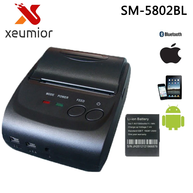 58 мм Портативный мобильный принтер Беспроводной Bluetooth мини Термальность