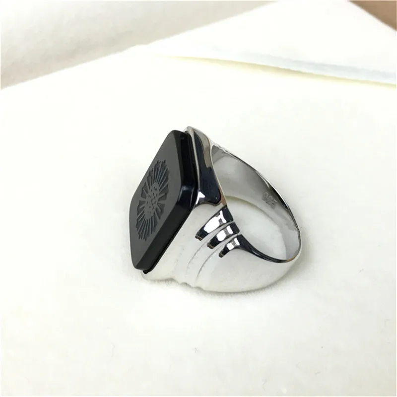High Quality Men's Ring - The Great Gatsby Black Onyx Ring for Men's Jewelry - Silver Color Charm Ring image 3