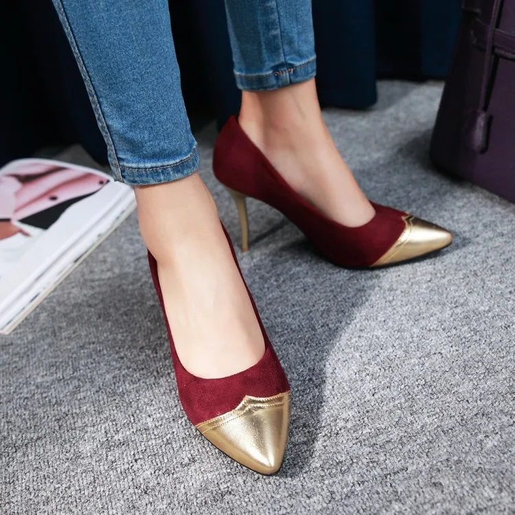 Женские туфли-лодочки на высоком каблуке с острым закрытым носком большие