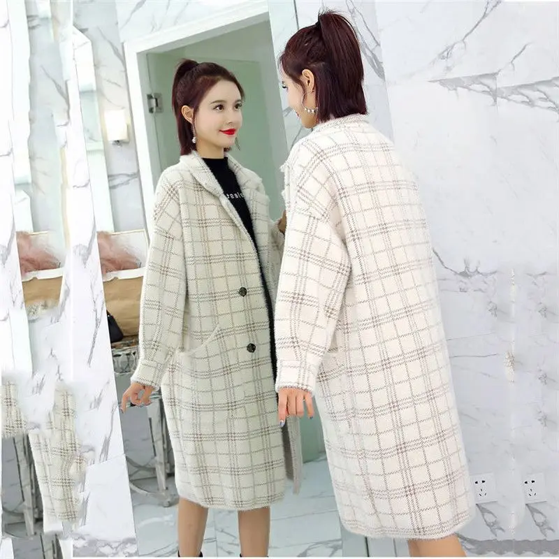 

2019 Autumn Winter Women Warm knit Full Sleeve Cardigans Artificial Mink Cashmere Long Sweater Office Lady Soft Tops Coats M130