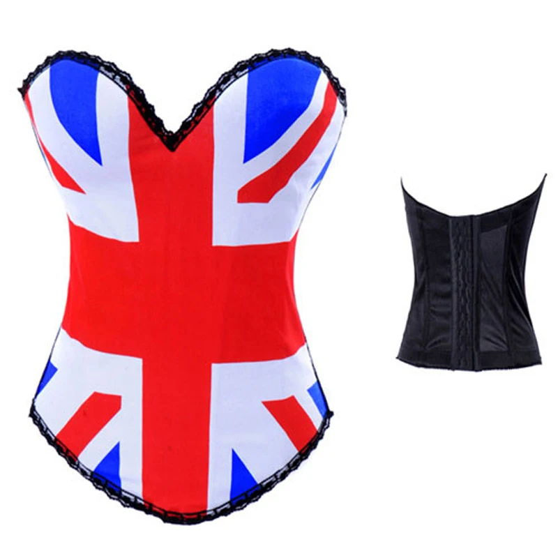 

UK Flag Pattern Print Punk Corset Cotton Push Up Bra Top Overbust Burlesque Bustier Sexy Gothic Espartilhos Steampunk Corselet