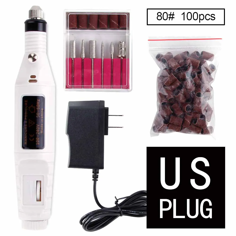 White set D US plug Профессиональный электрический аппарат для маникюра, ручка для лака, пилка для ногтей, инструменты для педикюра, керамические фрезы, дрель для ногтей, фрезерный аппарат для маникюра - Color: White set D US plug