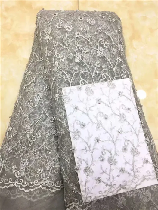 Высокое качество светло-зеленая африканская кружевная ткань 3D цветы с бисером