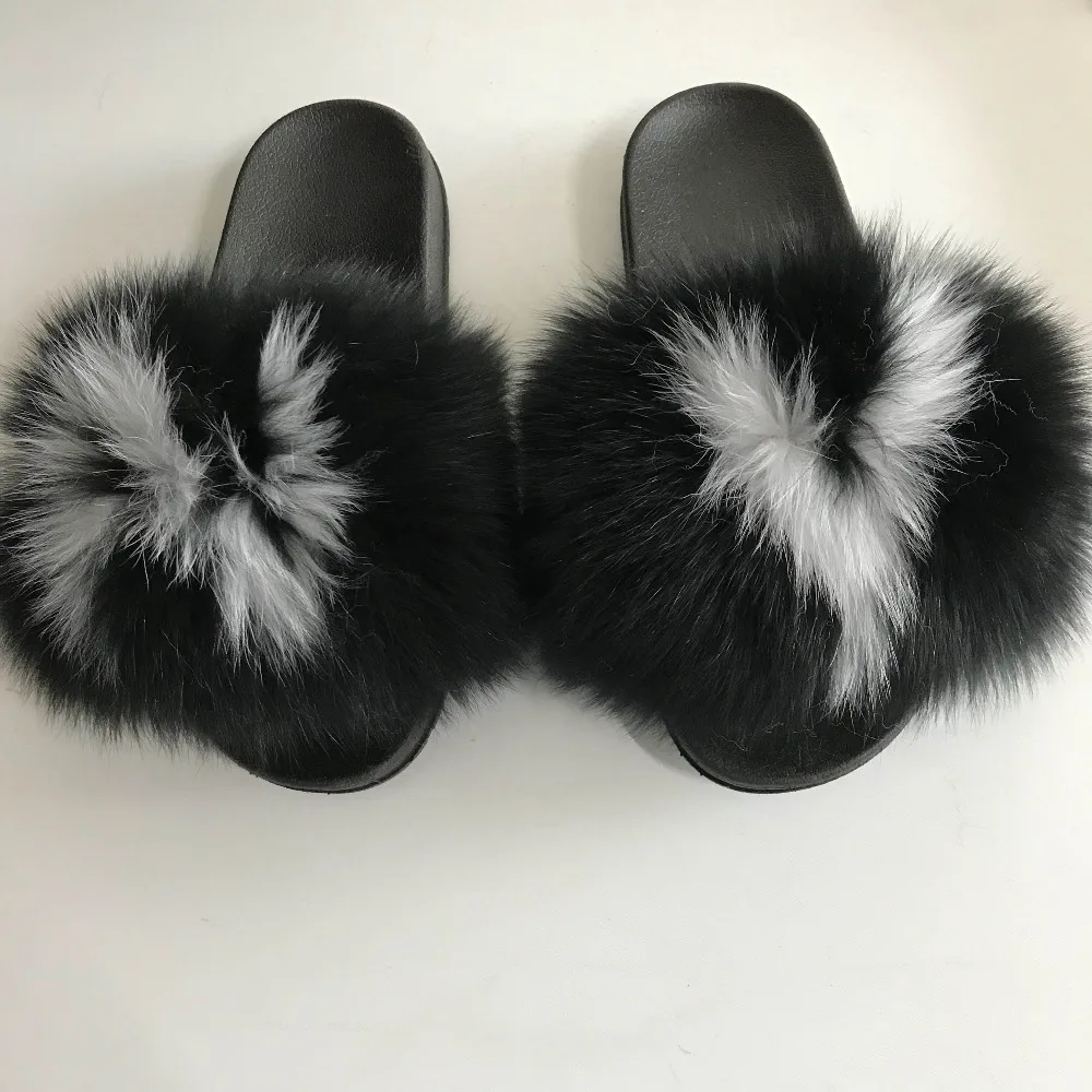 Меховые шлепанцы с натуральным лисьим мехом меховые без задника помпоном на
