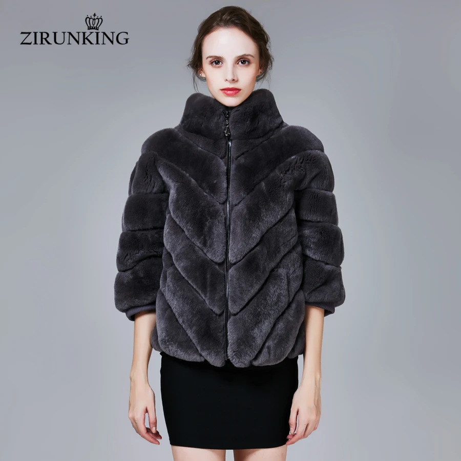 ZIRUNKING женский Настоящий мех кролика пальто Женский рукав летучая мышь натуральный мех куртка Верхняя одежда Пальто из натурального кроличьего меха Одежда ZC1704
