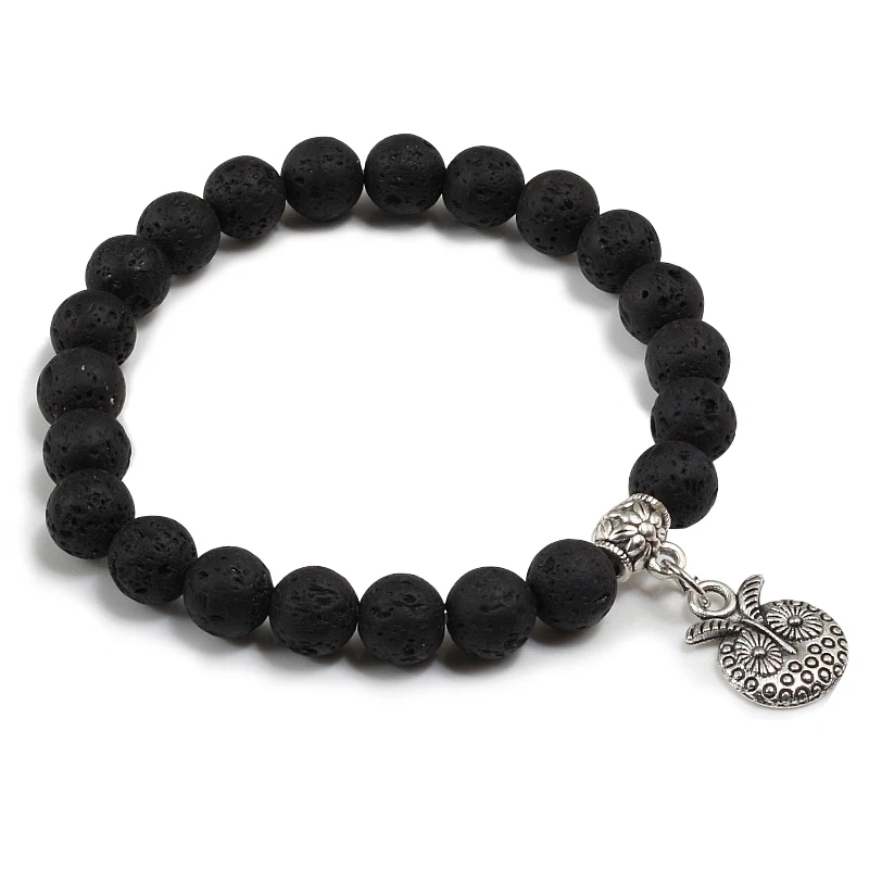 Silver owl Мода Ангел ключ Луна крест кулон браслет для мужчин натуральный камень из вулканической лавы бисерные браслеты религиозные молитвы ювелирные изделия для медитации - Окраска металла: Silver owl