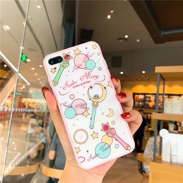 Для iPhone 6 6S 7 8 Plus XR X XS Max Sailor Moon Cardcaptor Sakura стеклянный жесткий чехол для телефона+ Защитная пленка для экрана из закаленного стекла
