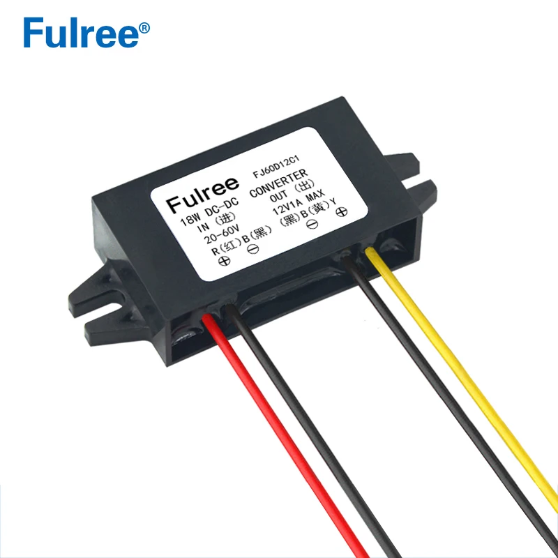 Fulree 60 в 48 в 36 в 24 В до 12 В 1A 2A 3A DC преобразователь 48VDC в 12 В DC преобразователь напряжения понижающий Автомобиль Грузовик мощность - Цвет: 20-60V to 12V 1A