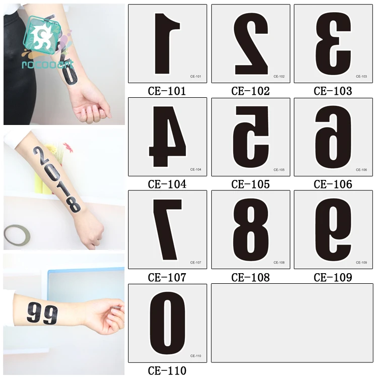 

Rocooart CE Black Numbers Tattoo Face Taty Sport Fans Fake Tattoo Gym Match Tatuagem Children Fun Temporary Tattoo Sticker