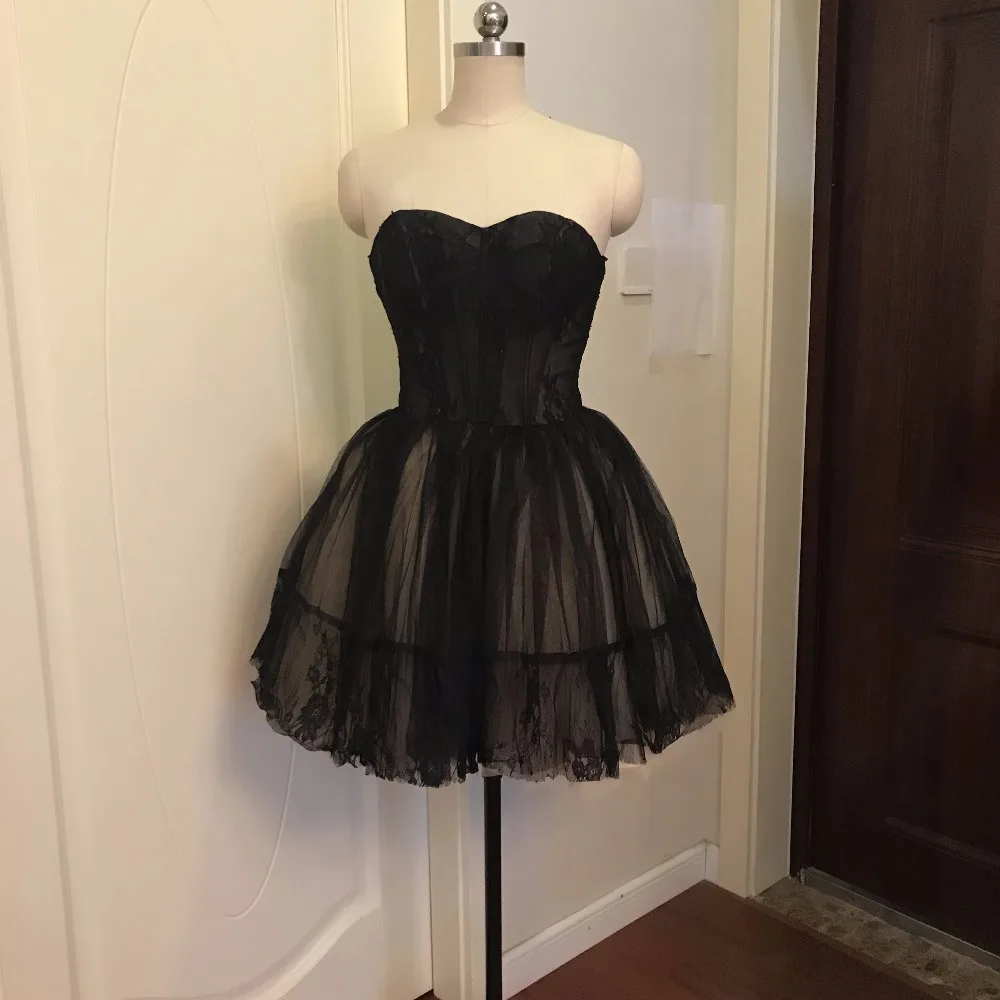 Черное платье для выпускного вечера с кружевом Vestido De Formatura, короткое вечернее платье, бальное платье без бретелек, официальное выпускное платье