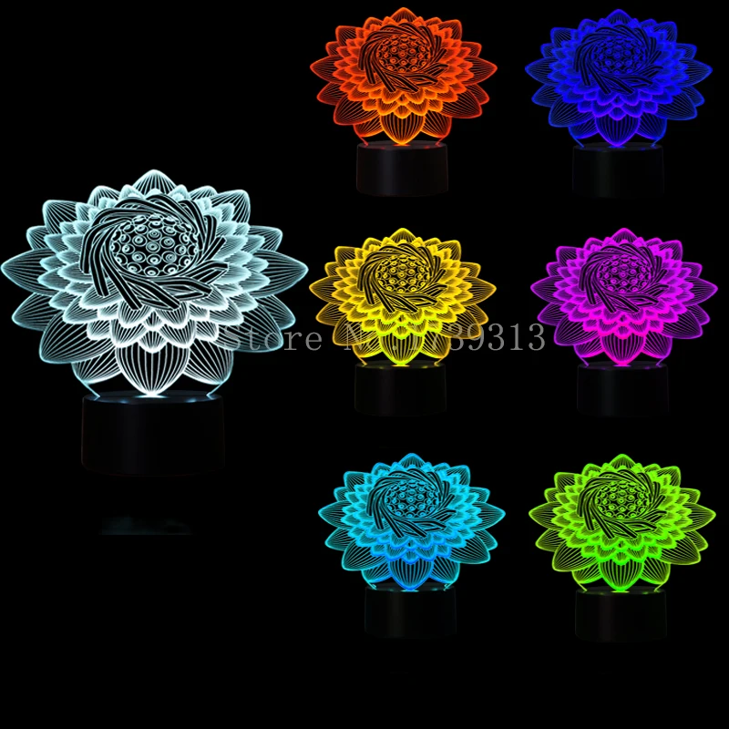 Красивая 3D Светодиодная лампа в виде цветка лотоса USB 3D светодиодный ночник 7 цветов Сенсорная настольная лампа как детская спальня 3D огни