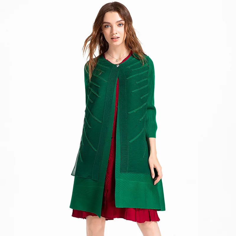 

Женская плиссированная офисная куртка, однотонная длинная куртка с рукавом три четверти и V-образным вырезом, на одной пуговице, 2018