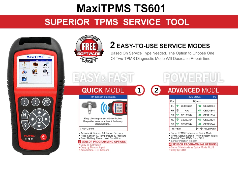 AUTEL MaxiTPMS TS601 диагностический инструмент автомобильный TPMS инструмент OBD2 сканер автомобильный инструмент Активированный датчик шин TPMS программист код ридер