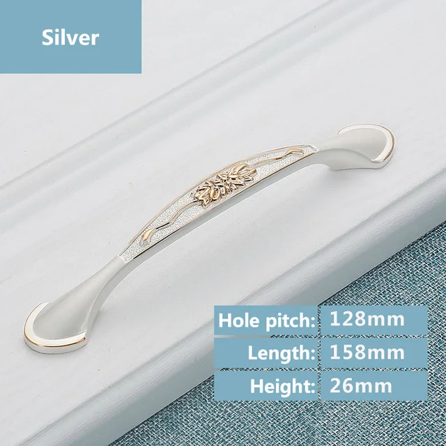 silver 128mm KAK Европейский стиль ручки шкафа современные цвета слоновой кости белые ручки для выдвижного ящика дверные ручки к шкафу модная мебель ручки - Цвет: silver 128mm