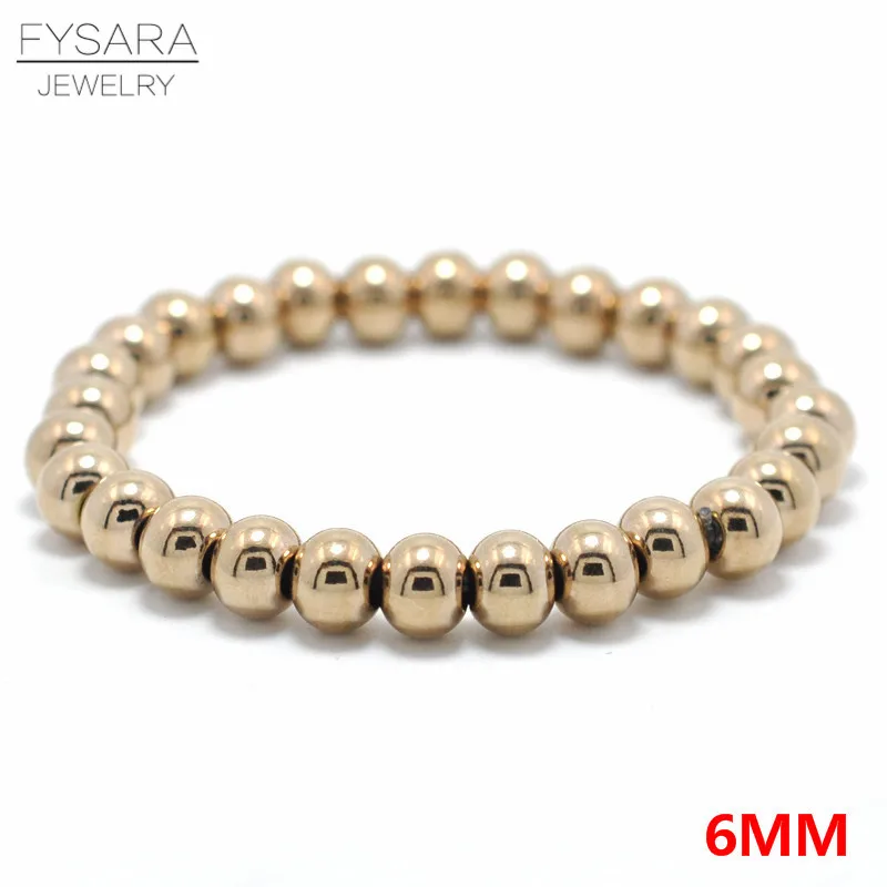 FYSARA 6/8 мм Нержавеющая сталь золото Цвет бисером Браслеты& браслеты для Для женщин Для мужчин ювелирные изделия байкер браслет велосипед бисера растягивающийся браслет - Окраска металла: 6mm rose gold