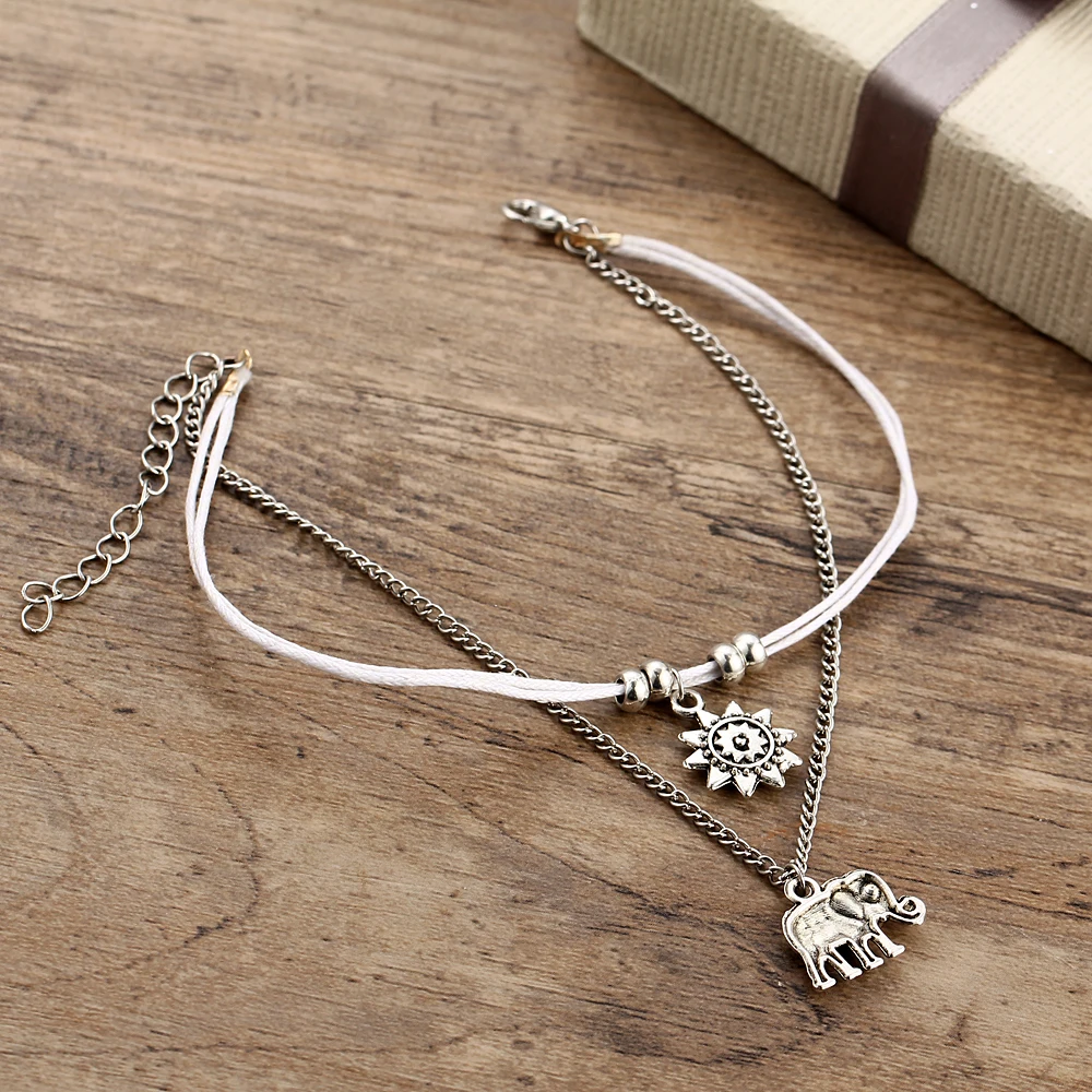 17 км Boho бесконечные Бусы ножные браслеты для женщин Мода Защита от Солнца Кулон многослойный ножной браслет хлопок ручной работы цепочка для ног Ювелирные изделия