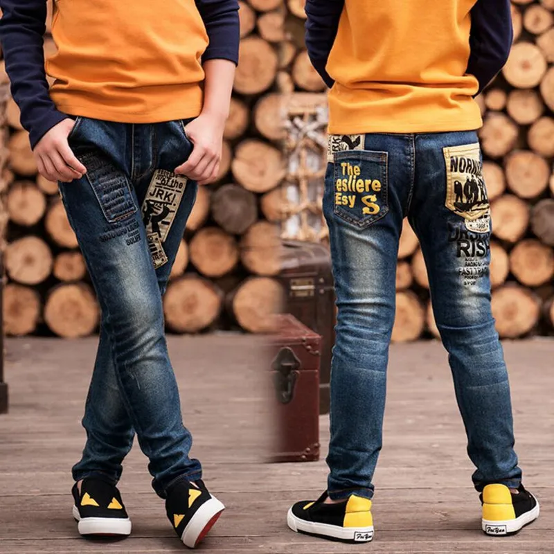 Брюки Детские демисезонные с надписью повседневные джинсы для мальчиков 2-14 лет |