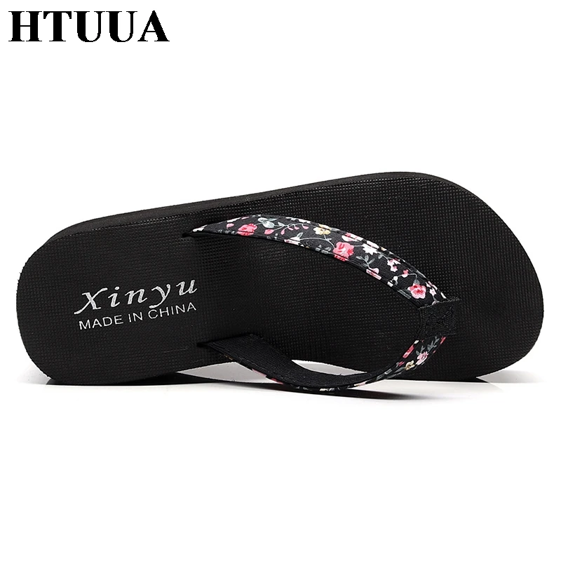 Женские сандалии шлепанцы с принтом HTUUA повседневные пляжные на танкетке высоких