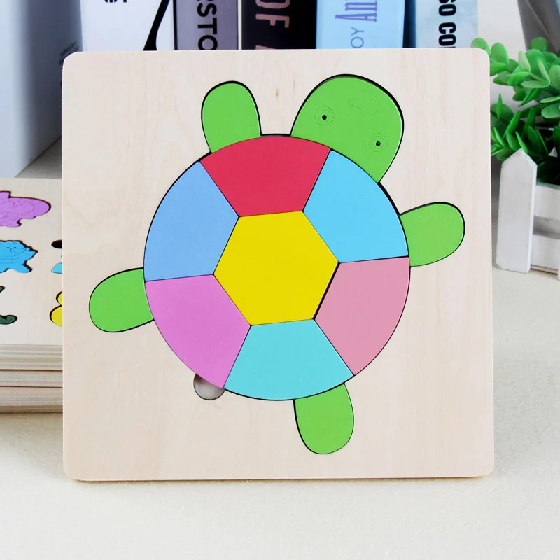 tortoise 3D деревянные головоломки, игрушки для детей, Деревянные 3d Мультяшные головоломки с животными, интеллектуальные детские развивающие игрушки для детей - Цвет: tortoise