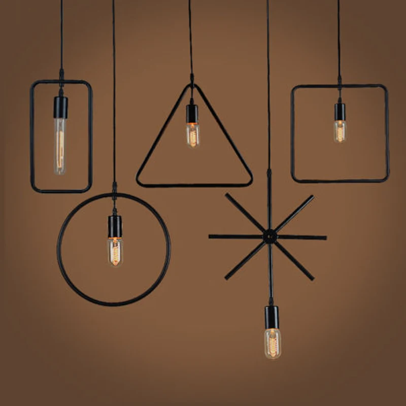 Minimalist Pendant lights Simple Geometry Iron Adjustable Ceiling Lamp E27 LED Bulb metal Hanging loft Home Decoration | Лампы и