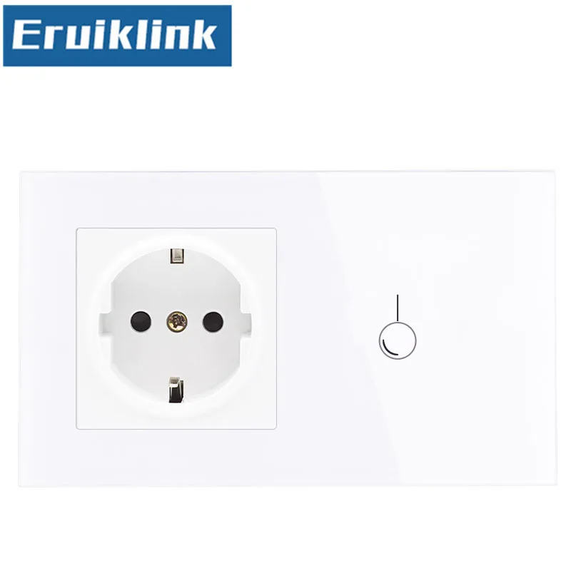 Eruiklink 16A ЕС стандартный настенный Мощность розетка с сенсорным выключателем, AC220~ 250 V, белый, с украшением в виде кристаллов Стекло Панель настенный выключатель света S
