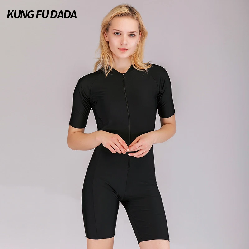 Новое поступление цельный дизайн с молнией спереди черный Рашгард полный корпус