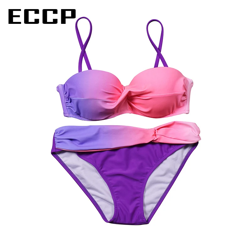 ECCP 2018 бикини женский купальник пуш ап ретро сексуальный летний комплект пляжная