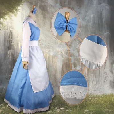 Взрослых Для женщин Красота и Beast Belle Blue платье горничной Косплэй Хэллоуина