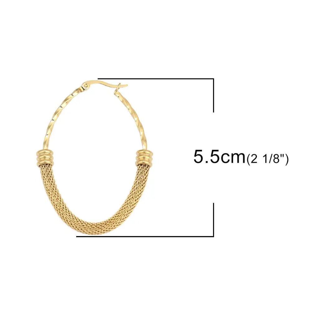 8Seasons 304 Stainless Steel Hoop Earrings Gold Color Oval Spiral Hollow Jewelry Post/ Wire Size: (17 gauge) 1 Pair | Украшения и