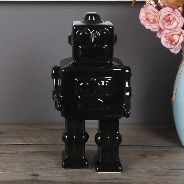 robot black A Креативная Керамическая скульптура космонавта, робот, ракета, Космический человек, статуя, домашнее украшение, космонавт, керамический декор для стола 05293 - Цвет: robot black A
