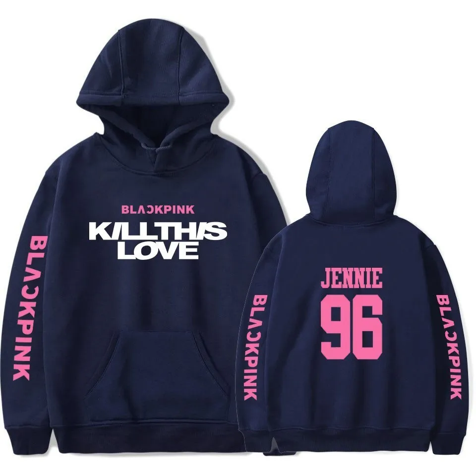 96 Jennie Blue Kpop Kill This Love Blackpink толстовка с альбомом Роза Лиза хип хоп розовая толстовка с капюшоном для мужчин и женщин толстовки свитера большого размера больше - Цвет: 96 Jennie Blue
