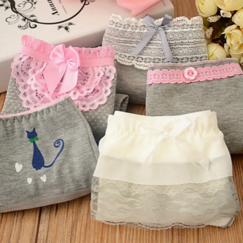 New 5Pcs/Lot Girl Panties Lace cartoon Underwear Kids Briefs Cotton Lingerie Soft Comfortable 12-22year Young women's underwear | Мать и