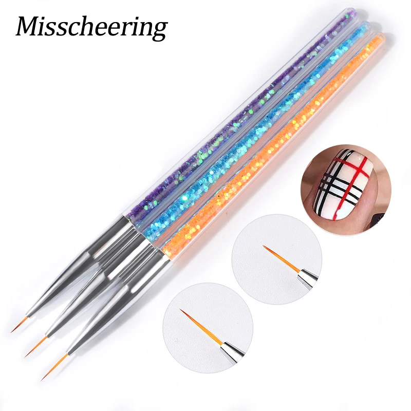 

3Pcs/Set 7/9/11mm Nail Art Brush Painting Flower Drawing Liner Pen Sequins Metal Acrylic UV Gel Polish Tip Design Manicure Tools