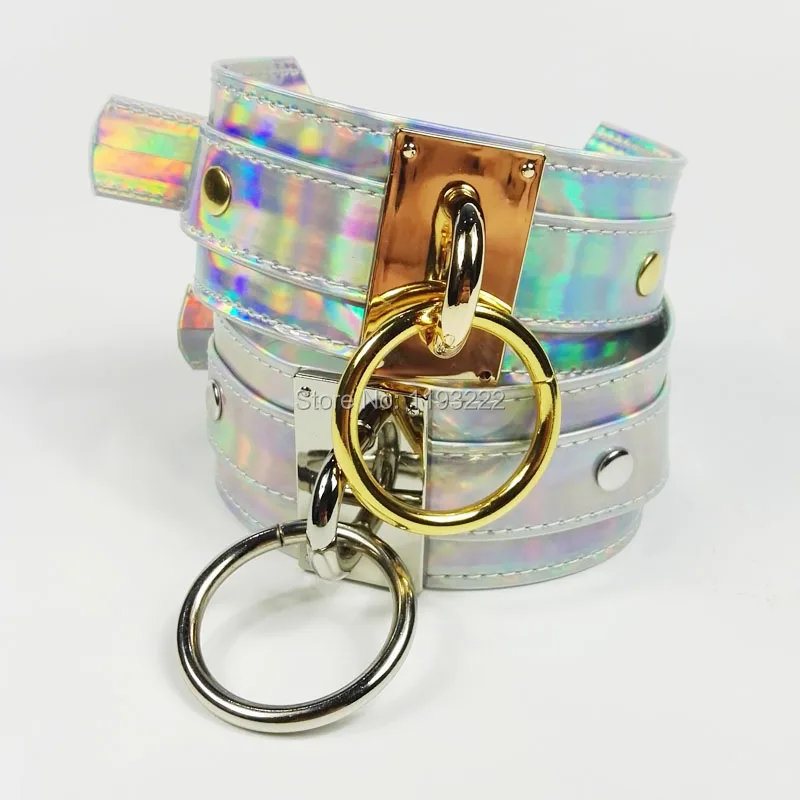 Панк готика 100% ручная работа шикарный голографический чокер O Круглый Золотой