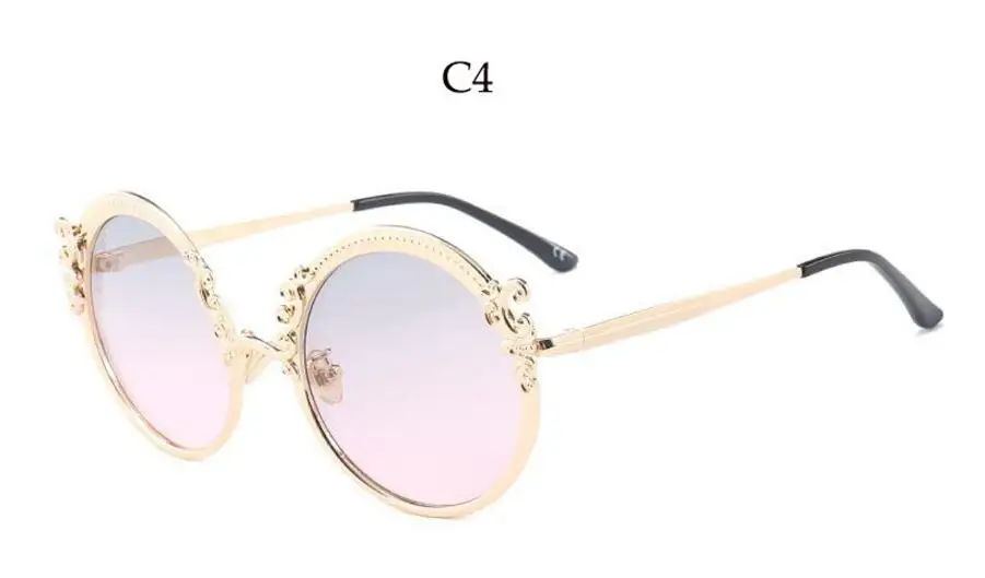 C4 gray pink Круглые женские солнцезащитные очки, лето, роскошные брендовые Модные солнцезащитные очки, металлическая оправа, большие очки, дизайнерские, Lunette soleil femme UV400 - Цвет линз: C4 gray pink