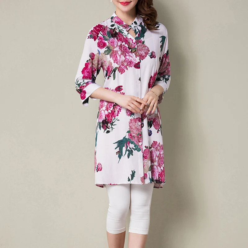 Women tops 2017 Vintage Print Floral Women Blouses Half Sleeve Loose Long Summer Tops Shirt Plus size women clothing Kimono