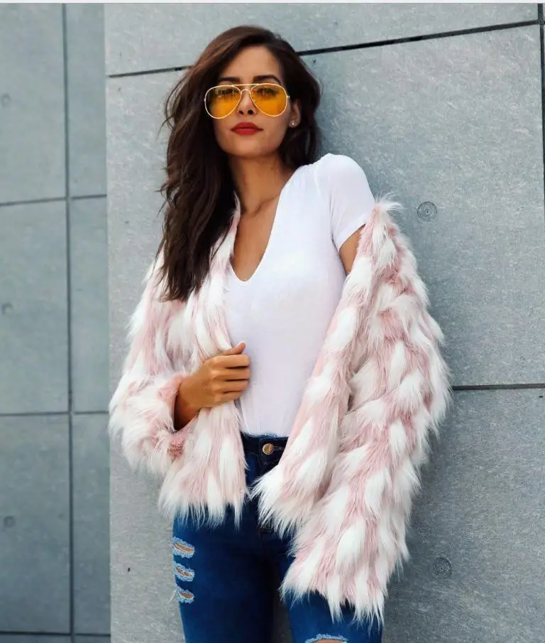 Женская Короткая Меховая куртка смешанных цветов повседневные зимние и осенние